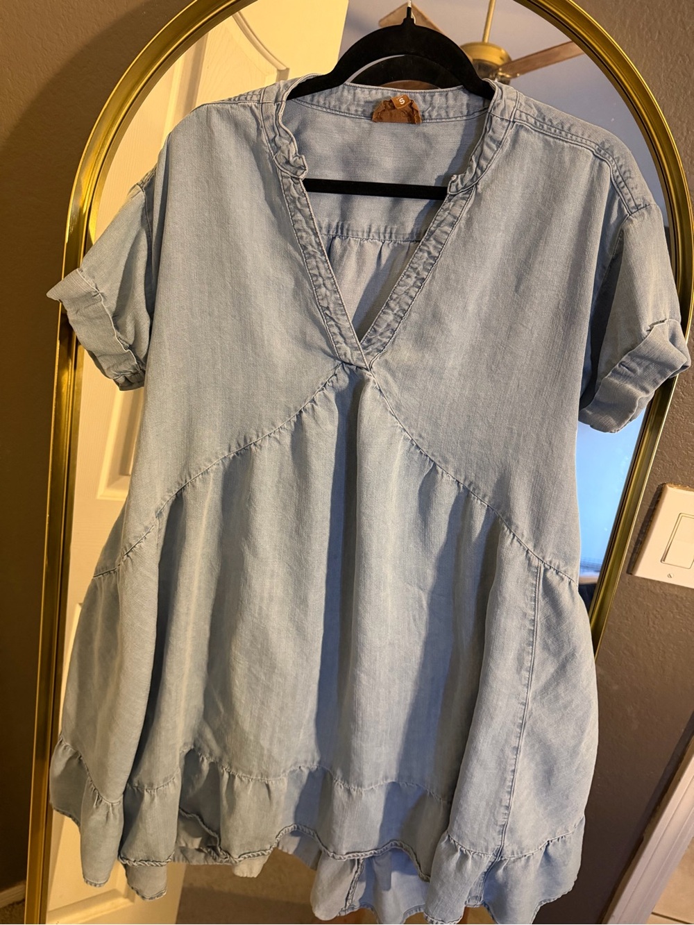 Light Blue Denim V-Neck Tunic dress with pockets- Women